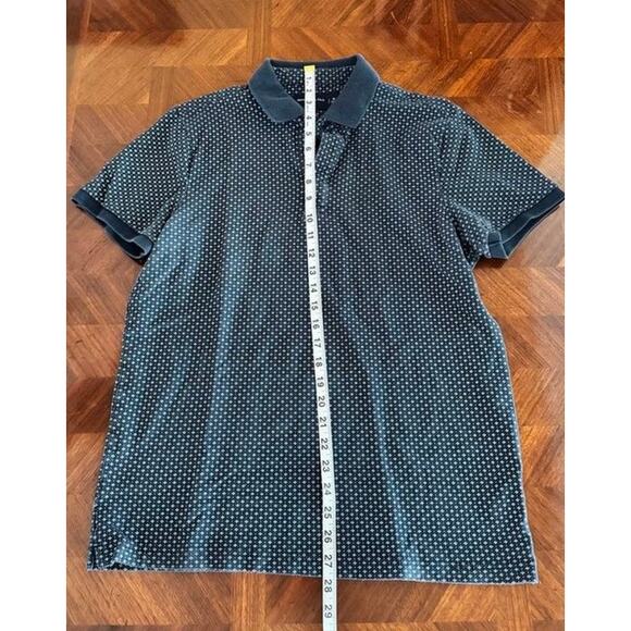 Abercrombie & Fitch Men’s Stretch Polo Shirt Navy Blue White Cross Print Size M - Picture 4 of 12